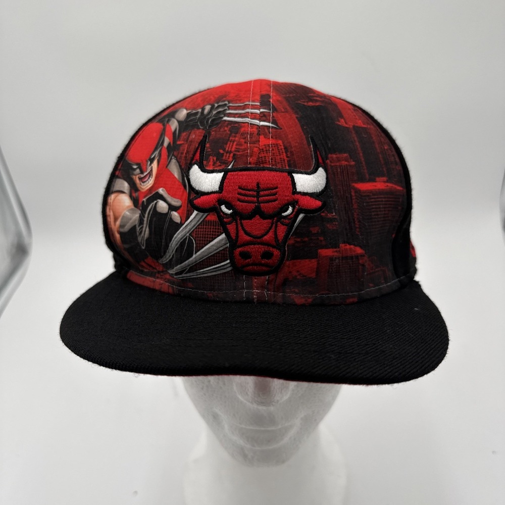 Chicago Bulls Wolverine  Cap Men's Black Red 7 1/4 NBA Wool Blend New Era Marvel